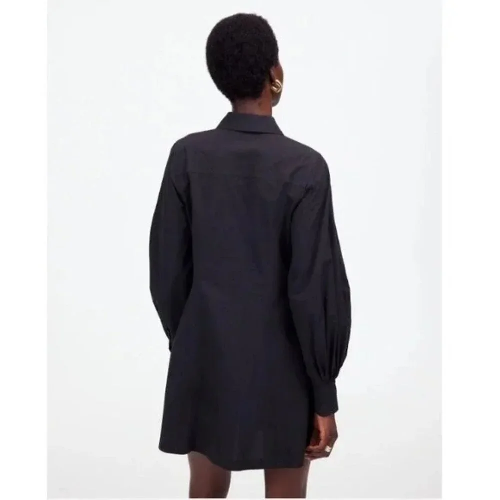 Madewell Dress 14 Black Seamed Long Sleeve Mini Poplin Shirtdress Pockets NV025 - Picture 2 of 13